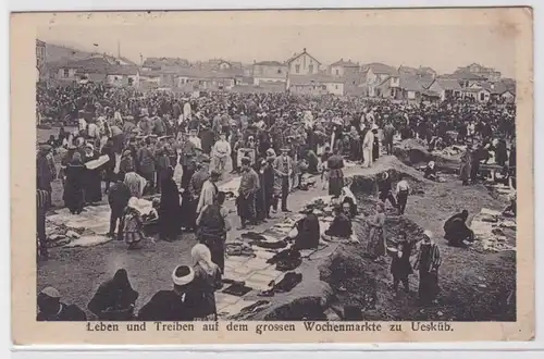 79285 Feldpost Ak vie et animation sur le grand marché hebdomadaire à Uesküb 1917