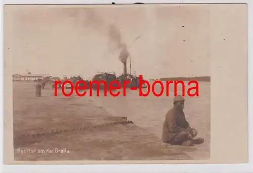 85427 Photo Ak bateau remorqueur moniteur sur le quai de Braila Roumanie vers 1900