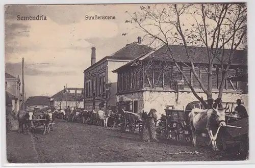 80329 Feldpost AK Semendria (Smederevo) - Scene routière avec des usines de transport 1916