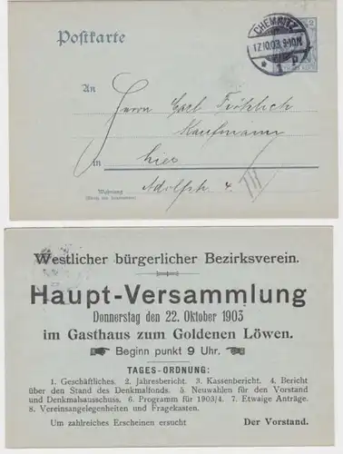 00126 DR Ganzsachen Postkarte P63 Zudruck Westl. bürgerl. Bezirksverein Chemnitz