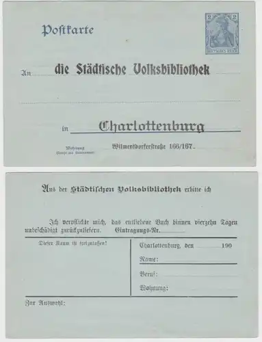 06895 Ganzsachen Postkarte P57 Zudruck Städtische Volksbibliothek Charlottenburg