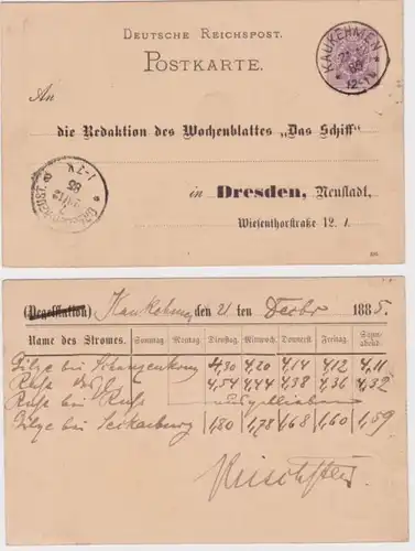 07258 DR Ganzsachen Postkarte P12 Zudruck Wochenblatt 'Das Schiff' Dresden 1885