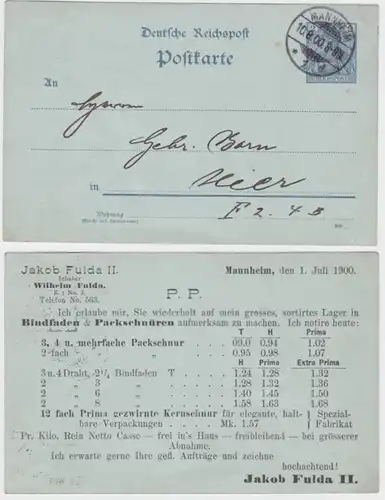 07366 Ganzsachen Postkarte P44 Zudruck Jakob Fulda II Packschnüre Mannheim 1900