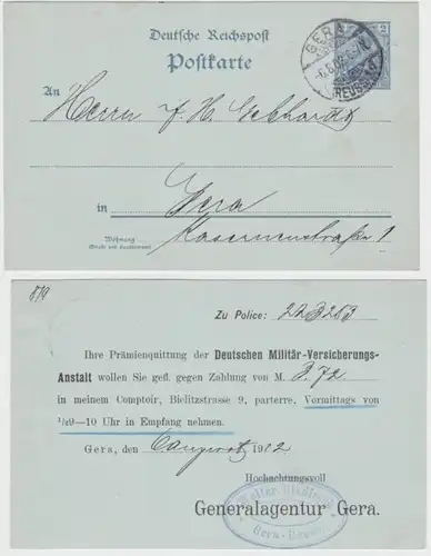 10265 Ganzsachen Postkarte P44I Zudruck Dt. Militär-Versicherungs-Anstalt Gera