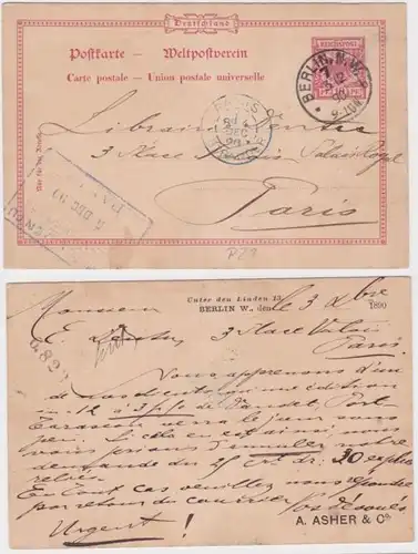 14921 DR Ganzsachen Postkarte P21 Zudruck A.Asher & Co. Berlin nach Paris 1890