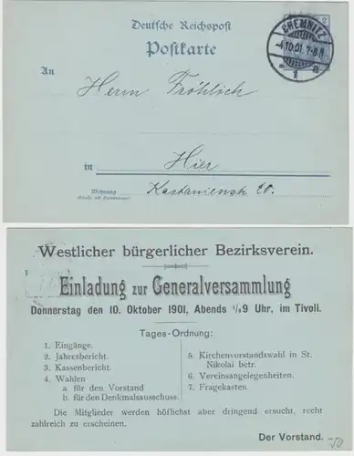 17742 Ganzsachen Postkarte P44I Zudruck Westl. bürgerl. Bezirksverein Chemnitz