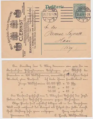 18206 DR Ganzsachen Postkarte P96 Zudruck Fisch-Handlung C. Ernst Hannover 1915