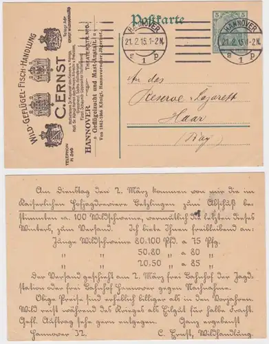 18206 DR entier carte postale P96 impression poisson-action C. Ernst Hannover 1915