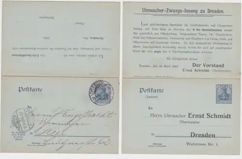 18747 DR Ganzsachen Postkarte P66 Zudruck Uhrmacher-Zwangs-Innung Dresden 1903