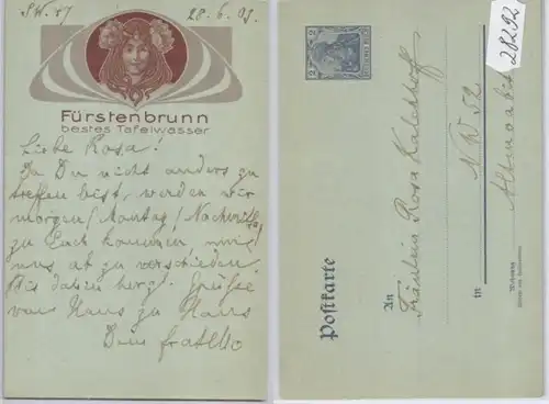 28292 Ganzsachen Postkarte P63 Zudruck Fürstenbrunn Bestes Tafelwasser 1903