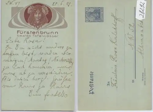 28292 entier Carte postale P63 Impression Fürstenbrunn Meilleur eau de table 1903