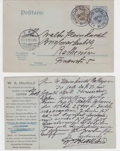 30102 DR Ganzsachen Postkarte P72 Zudruck W.A. Haubold Briefmarken Leipzig 1906