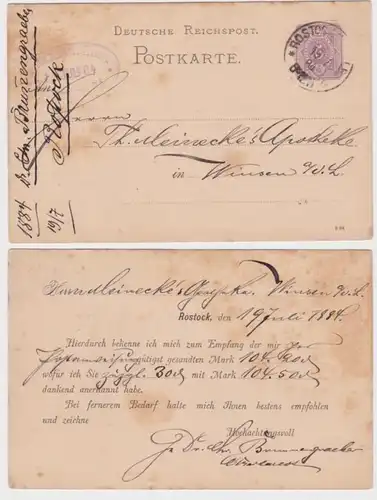 32376 DR Ganzsachen Postkarte P12 Zudruck Dr. Chr. Brunnengraeber Rostock 1884