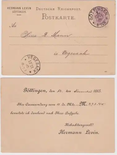 32865 DR Ganzsachen Postkarte P12 Zudruck Hermann Levin Göttingen 1885