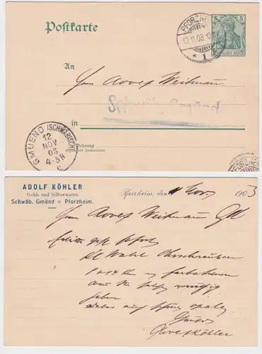 34608 DR Carte postale complète P50 imputation Adolf Köhler Schwäb.Gmünd - Pforzheim