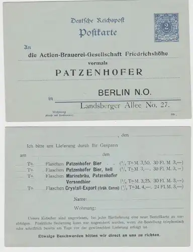 34998 DR Entier Carte postale P40 Imprimer Actien-Brauerie Friedrichshöhe Berlin