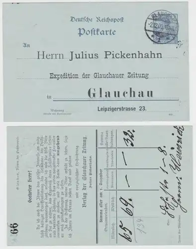 35762 Ganzsachen Postkarte P44 Zudruck Julius Pickenhahn Glauchauer Zeitung 1900