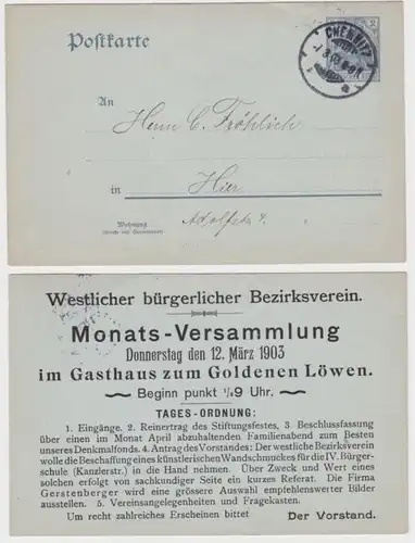36949 DR Carte postale complète P63 imputation Westl. bourgeois Association de district Chemnitz