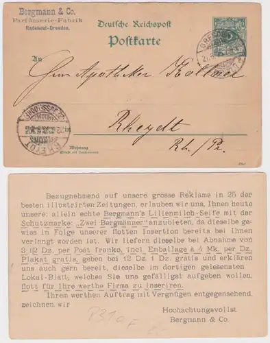 37391 Ganzsachen Postkarte P31 Zudruck Bergmann & Co. Parfümerie-Fabrik Radebeul