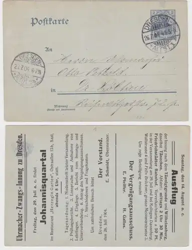 37487 DR Ganzsachen Postkarte P63 Zudruck Uhrmacher-Zwangs-Innung Dresden 1904