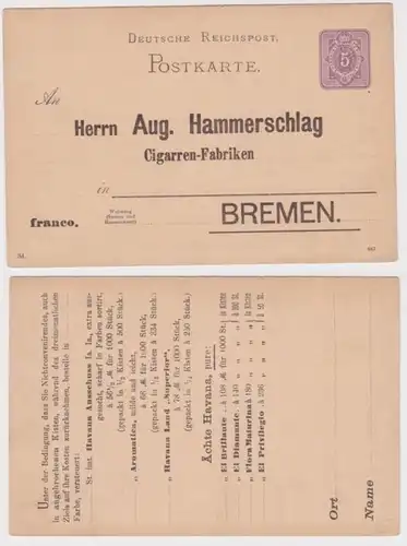 39416 Ganzsachen Postkarte P18 Zudruck Aug. Hammerschlag Cigarren-Fabrik Bremen