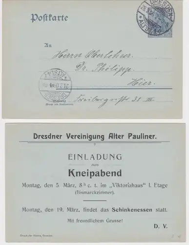 42804 DR Ganzsachen Postkarte P63 Zudruck Dresdener Vereinigung Alter Pauliner