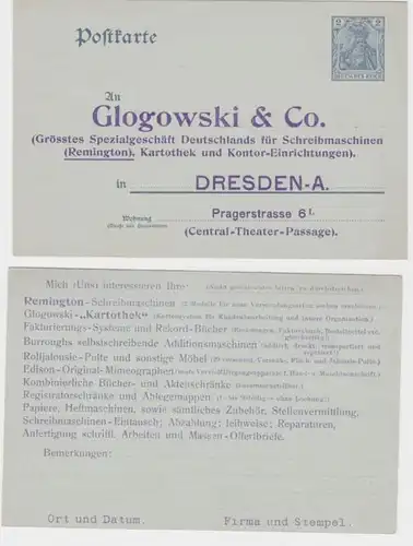 44436 Ganzsachen Postkarte P63 Zudruck Glogowski & Co. Spezialgeschäft Dresden