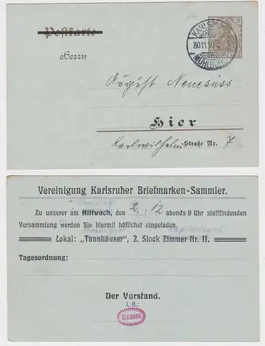44559 DR Ganzsachen Postkarte P77 Zudruck Verein. Karlsruher Briefmarken-Sammler