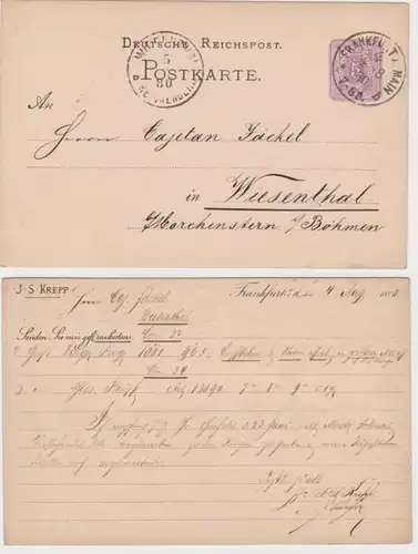 45859 DR Ganzsachen Postkarte P10 Zudruck J.S. Krepp Frankfurt am Main 1880