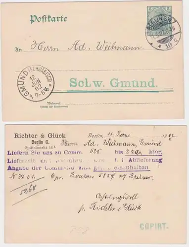 46056 Ganzsache Postkarte P58 Zudruck Richter & Glück Berlin Spittelmarkt 1902