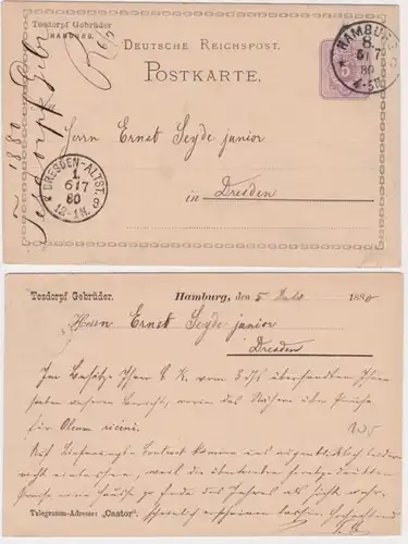 47500 DR Ganzsachen Postkarte P10 Zudruck Tesdorpf Gebrüder Hamburg 1880