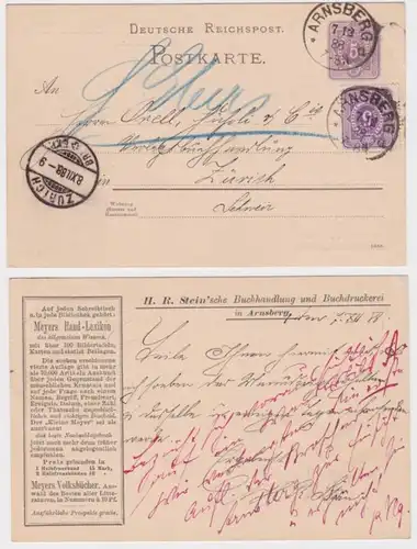 47506 DR Ganzsachen Postkarte P18 Zudruck H.R. Stein'sche Buchhandlung Arnsberg