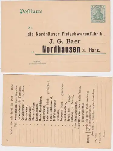 48286 Ganzsache Postkarte P64 Zudruck Nordhäuser Fleischwarenfabrik Nordhausen