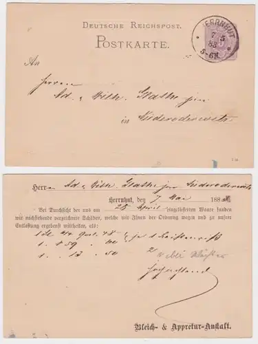 48692 Ganzsachen Postkarte P12 Zudruck Bleich- & Appretur-Anstalt Herrnhut 1883