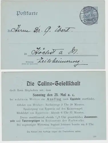 49522 DR Ganzsachen Postkarte P57Y Zudruck Casino-Gesellschaft Höchst 1902