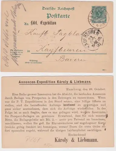 50044 Ganzsachen Postkarte P26A Zudruck Károly & Liebmann Annoncen Hamburg 1890