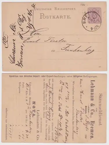 52464 DR Ganzsachen Postkarte P12 Zudruck Sammeldienst Lehmann & Co. Bremen 1885