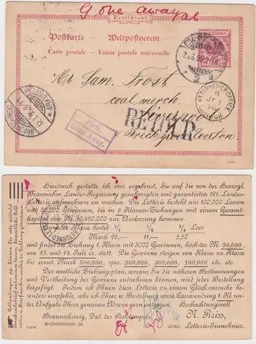 53371 Ganzsachen Postkarte P37 Zudruck N. Reiss conc. Lotterie Braunschweig 1896