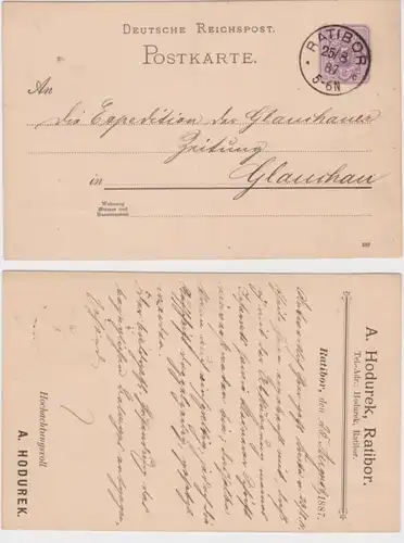 55063 DR Ganzsachen Postkarte P18 Zudruck A. Hodurek Ratibor 1887