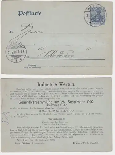 55608 DR Ganzsachen Postkarte P44 Zudruck Industrie-Verein Werdau 1902