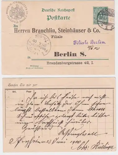 56786 Ganzsachen Postkarte P36 Zudruck Brauchlin, Steinhäuser & Co. Berlin 1900