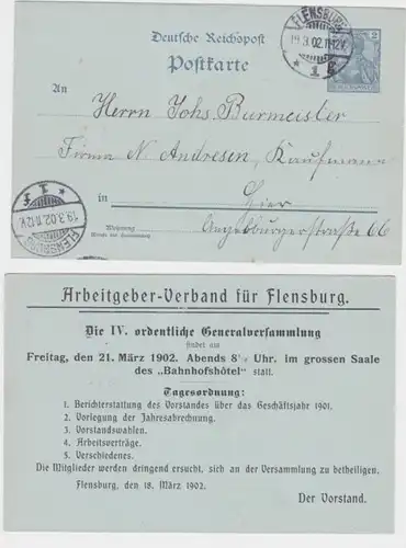 56796 DR Ganzsachen Postkarte P49 Zudruck Arbeitgeber-Verband für Flensburg 1902