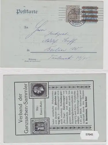 57645 Ganzsachen Postkarte P84 Zudruck Verband der Ganzsachen-Sammler Essen 1909