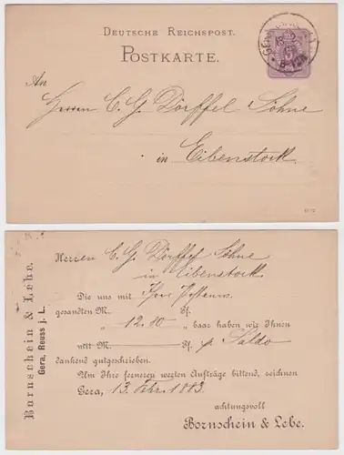 59495 DR Ganzsachen Postkarte P12 Zudruck Bornschein & Lebe Gera Reuss j. Linie