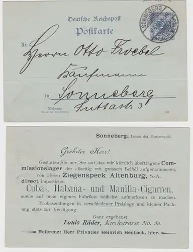 61513 DR Ganzsachen Postkarte P40 Zudruck Louis Räder Cigarren Sonneberg 1900