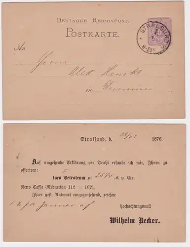 62749 DR Ganzsachen Postkarte P10 Zudruck Wilhelm Becker Stralsund 1876