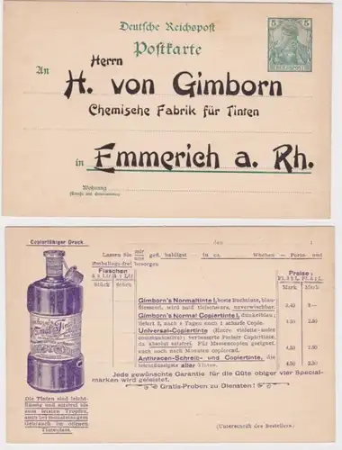 64375 DR Ganzsachen Postkarte P50 Zudruck H. von Gimborn Chem. Fabrik Emmerich