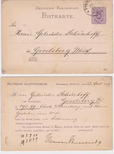 64635 DR Ganzsachen Postkarte P18 Zudruck Herman Wupperman Pinneberg 1889