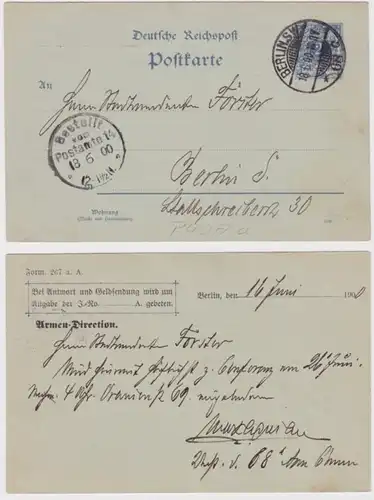 65741 DR Ganzsachen Postkarte P40Aa Zudruck Armen-Direction Berlin 1900