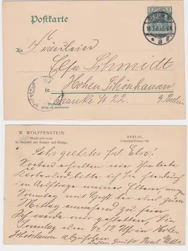 67084 Ganzsache Postkarte P58 Zudruck W. Wolffenstein Hoflieferant Berlin 1903